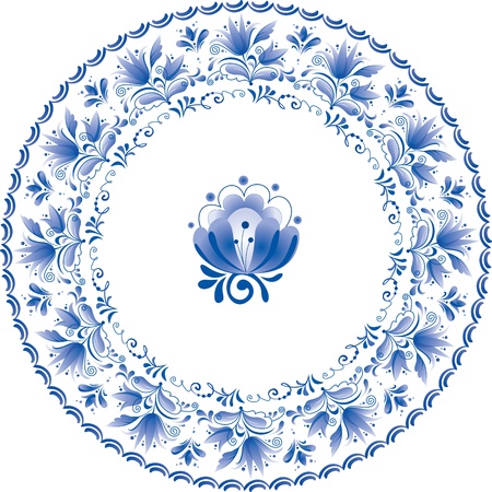 Decorative white and blue plate with flowersのイラスト素材