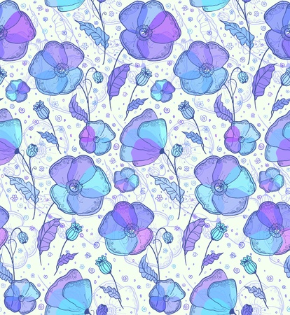 Blue and violet flowers vector patternのイラスト素材