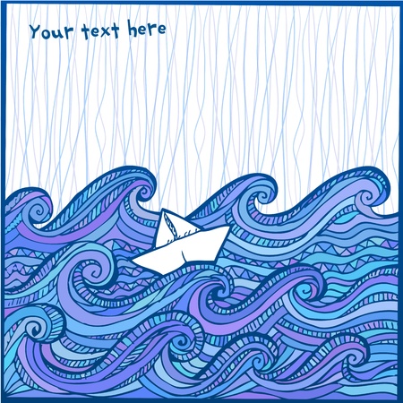 Artistic hand-drawing white sheep in the blue oceanのイラスト素材