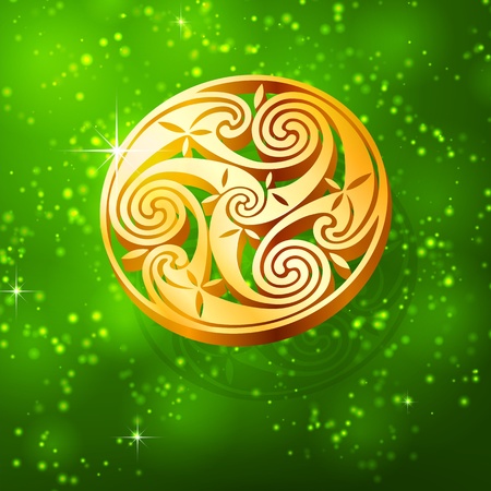Magic golden triskel on green backgroundの写真素材