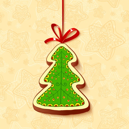 Christmas tree chocolate honey-cake greetings cardのイラスト素材