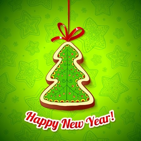 Honey cake Christmas tree on green backgroundのイラスト素材