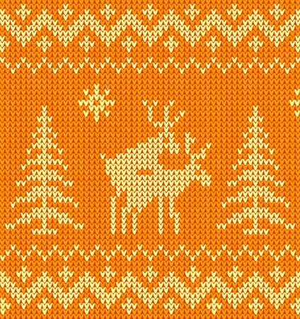 Joking orange knitted Christmas ornament with deersのイラスト素材