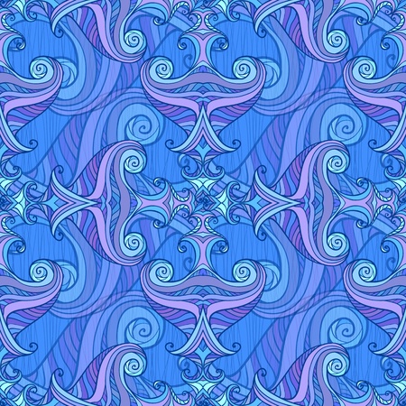 Artistic hand-drawing blue and violet waves seamless backgroundの写真素材