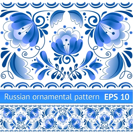 Russian national floral pattern in gzhel style のイラスト素材