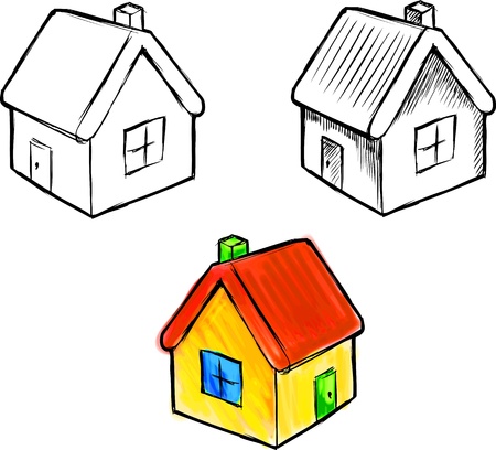 Cute little houses  sketch illustrationのイラスト素材