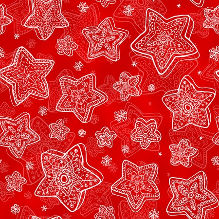 Hand-drawn stars-snowflakes red seamless patternのイラスト素材