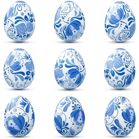 Easter eggs icon set in traditional russian style Gzhelのイラスト素材