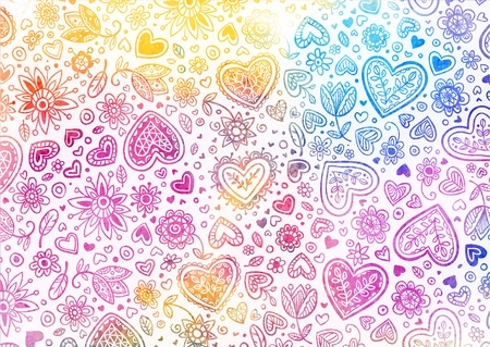 Watercolor light hand painted background with heartsの写真素材