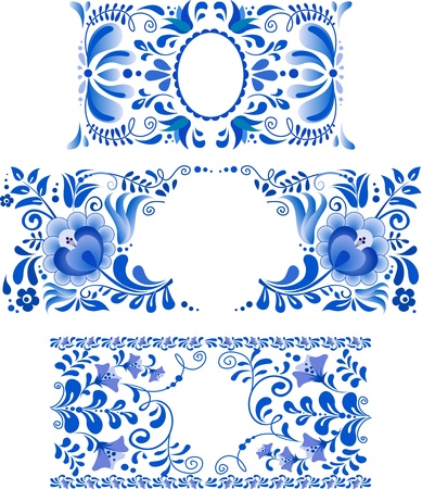 Russian ornaments art frames in traditional Gzhel styleのイラスト素材