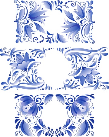 Russian ornaments art frames in traditional Gzhel styleのイラスト素材
