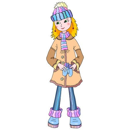 Nice young girl in season winter wearのイラスト素材