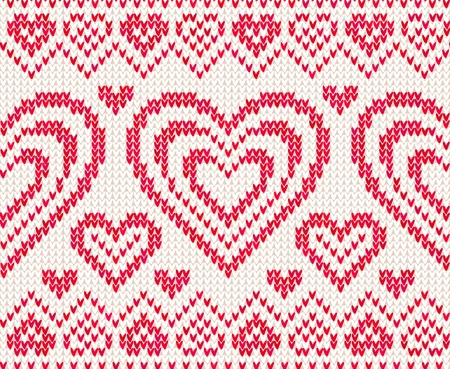 Valentines day white and red knitted seamless patternの写真素材