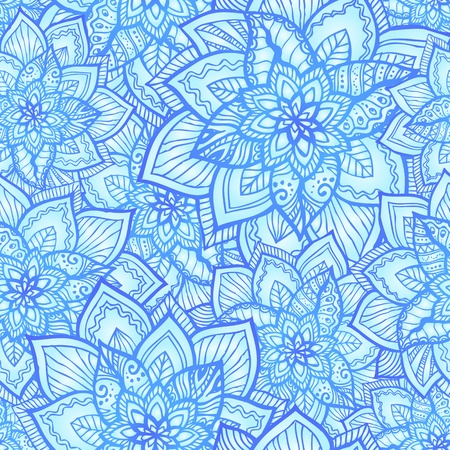 Bright blue floral seamless pattern with doodle flowersのイラスト素材