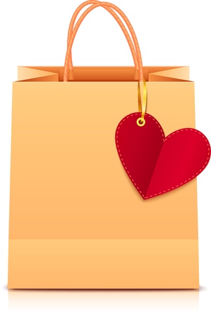 Vector paper shopping bag with heart label on golden ribbonのイラスト素材