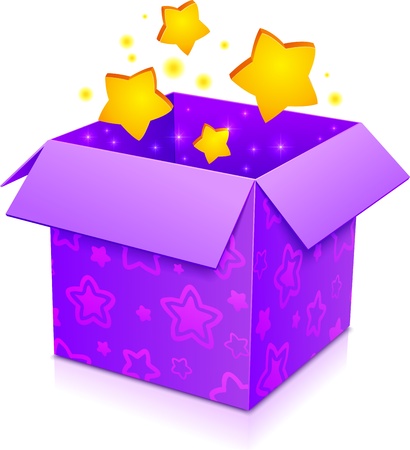 Violet magic box with yellow stars and magenta patternのイラスト素材