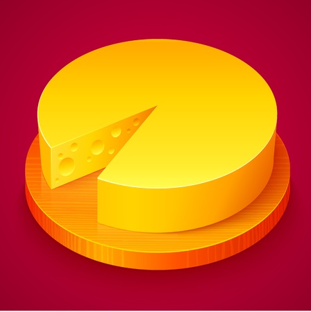 Round yellow cheese on wooden plateのイラスト素材
