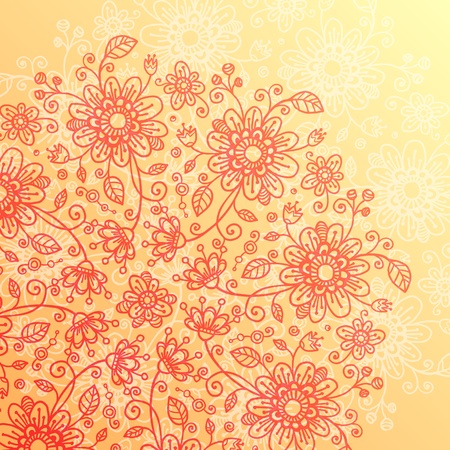 Yellow and pink doodle flowers vintage  backgroundのイラスト素材