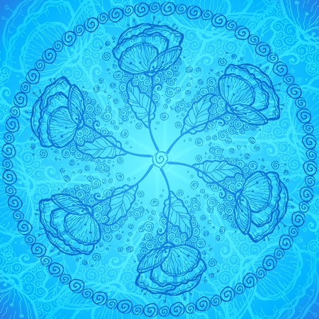 Blue flowers circle bright  backgroundのイラスト素材