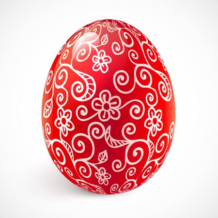Red ornate vector easter egg with floral ornamentのイラスト素材