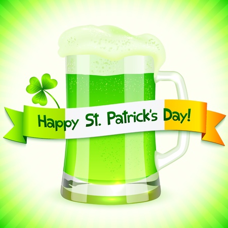 Green Saint Patrick s Day greeting card with pint of green beerのイラスト素材