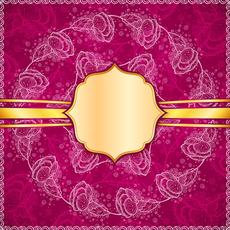 flowers background with golden ribbon and vintage labelのイラスト素材