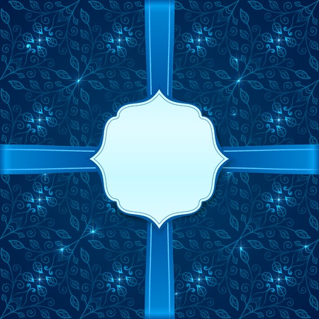 Navy blue background with ribbon and labelのイラスト素材