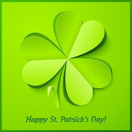 Green paper cutout clover, Saint Patrick s Day greeting cardのイラスト素材