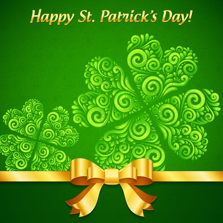 Curved ornate clovers green Patrick s Day greeting cardのイラスト素材