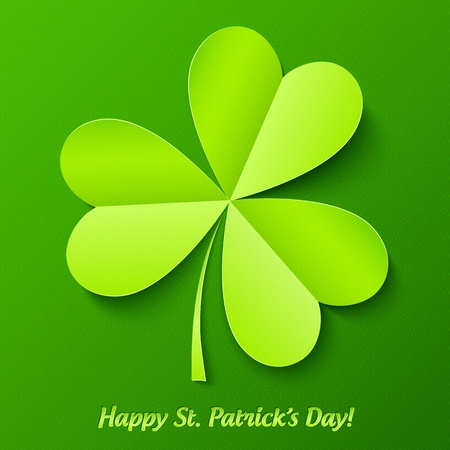 Green paper cutout clover, Patrick s Day greeting cardのイラスト素材