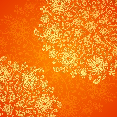 Orange doodle flowers ornate backgroundのイラスト素材