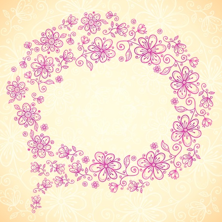 Pink doodle vintage flowers speech bubbleのイラスト素材