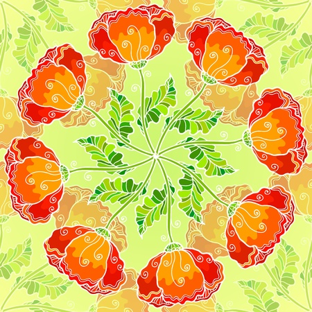 Vector decorative ornate poppy flowers circleのイラスト素材