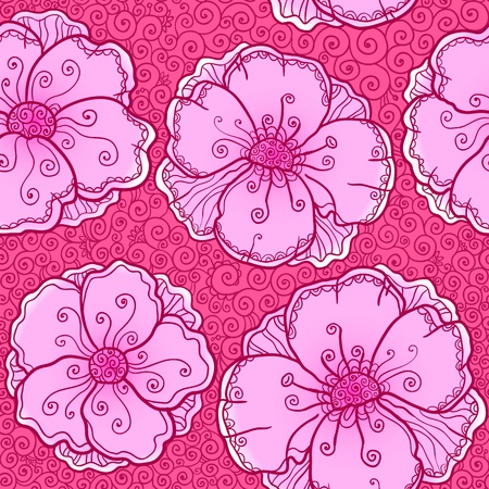Vector ornate poppy flowers seamless patternのイラスト素材