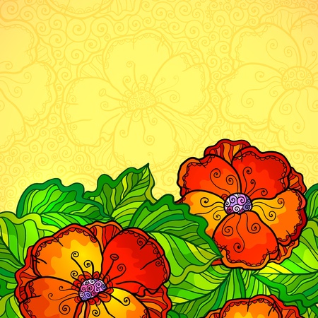 Vector poppy flowers greeting card template のイラスト素材