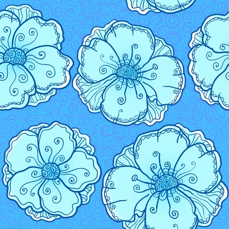 Vector ornate poppy flowers seamless patternの写真素材