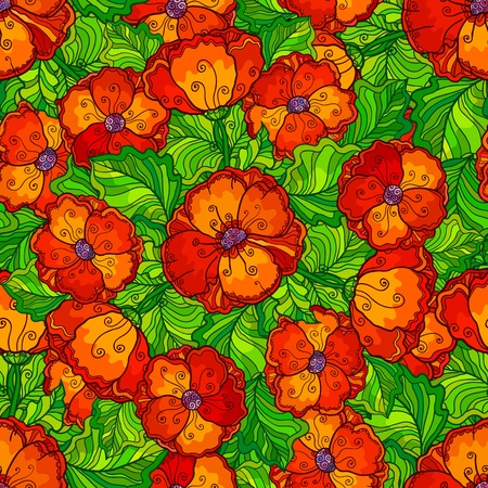 Vector ornate poppy flowers seamless patternのイラスト素材