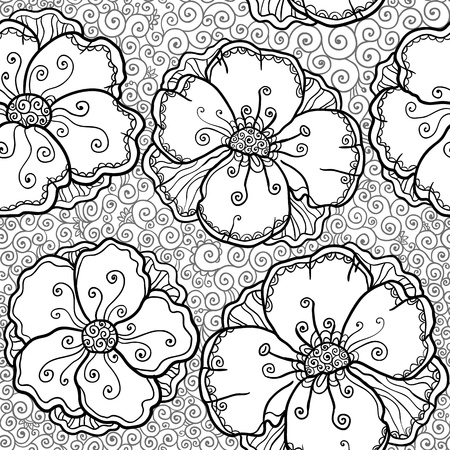 Vector ornate poppy flowers seamless patternのイラスト素材