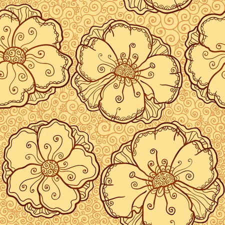 Vector ornate poppy flowers seamless patternのイラスト素材