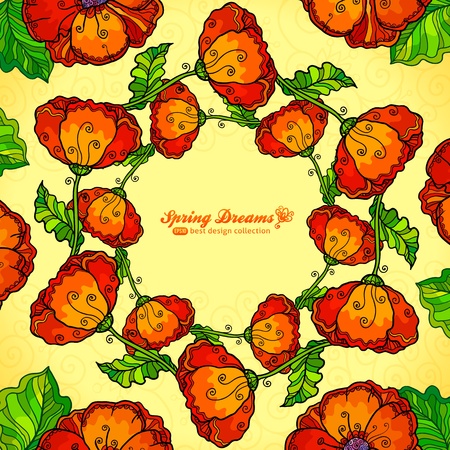 Vector decorative ornate poppy flowers circleの写真素材