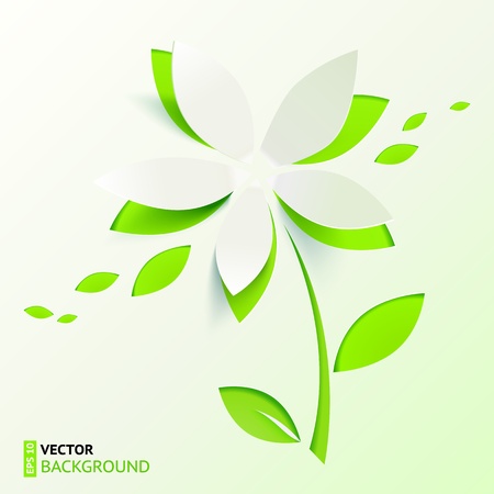 Green paper cutout vector flowerの写真素材