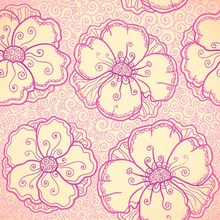 Ornate pink flowers vector seamless patternの写真素材