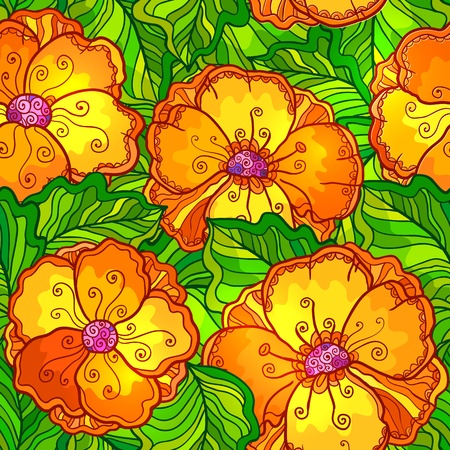 Ornate orange flowers vector seamless patternの写真素材