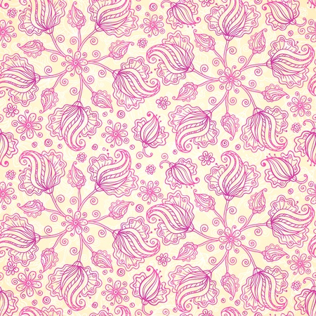 Pink abstract doodle flowers seamless patternのイラスト素材