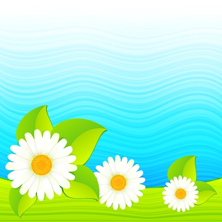 Bright summer camomilles near the blue seaのイラスト素材