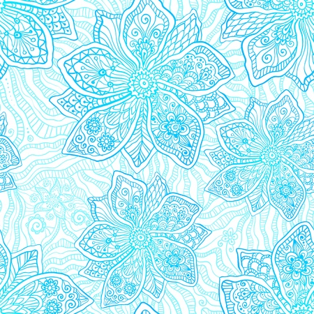 Blue and white ornate vector flowers patternのイラスト素材