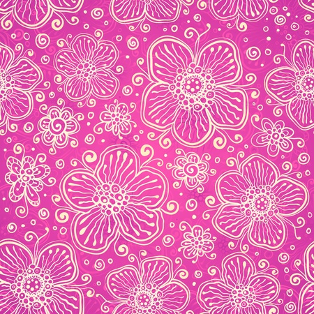 Vector doodle flowers pink seamless patternのイラスト素材
