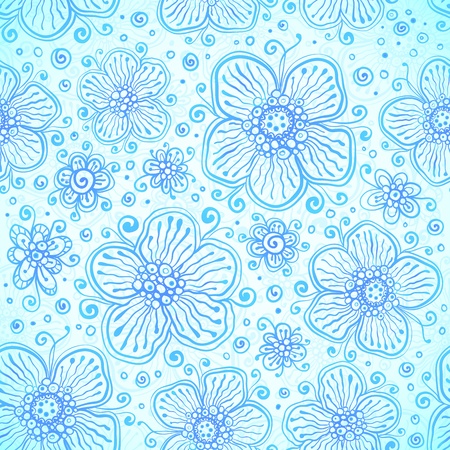 Blue colors romantic flourish seamless patternのイラスト素材