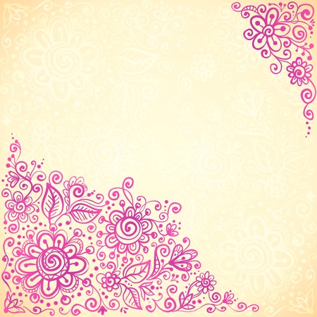 Pink doodle flowers vector greeting cardのイラスト素材