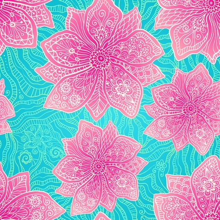 Ornate violet flowers on lacy blue backgroundのイラスト素材